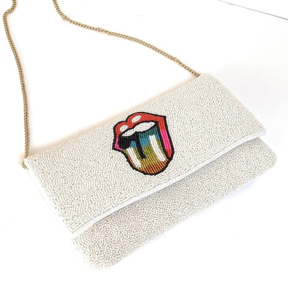 White Beaded Clutch with Colorful Design